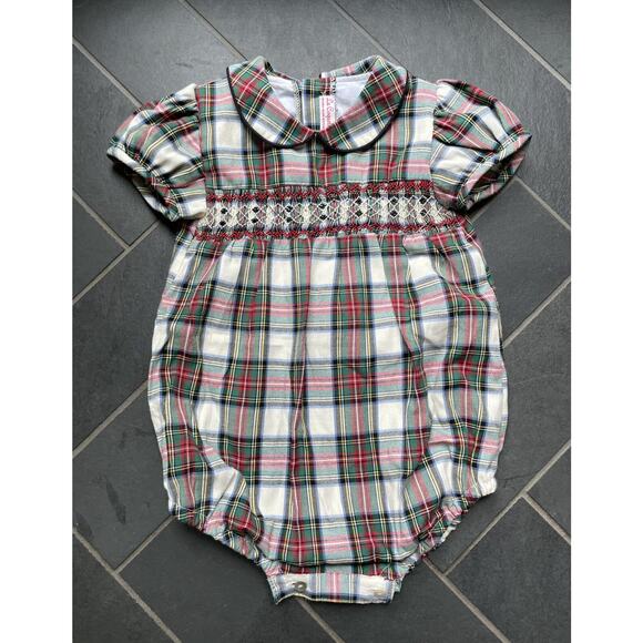 La Coqueta Dolores Smocked Tartan Bubble 3T
